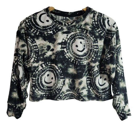 Justice Pajama Set Black White Small Long Sleeve Top PullOn Shorts TieDye Smiley - Picture 2 of 10